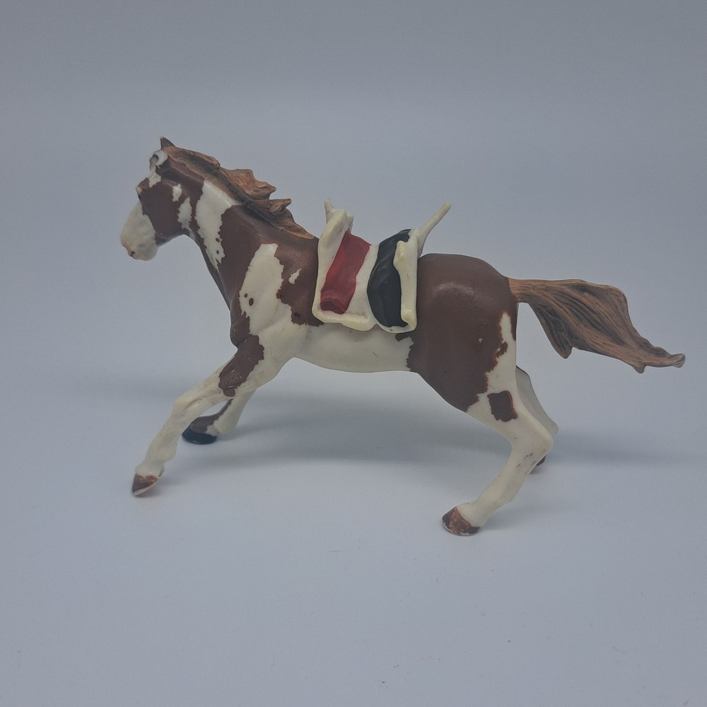 VTG 1999 Papo Pinto Horse Figure w/ Saddle Western Toy Farm Animal PVC Brown